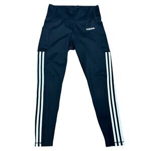 Adidas Climalite 3 Stripe High Rise Pocketed Leggings Size Medium Black White